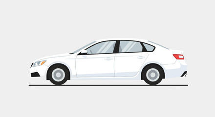 Fototapeta premium White sedan car side view illustration isolated on plain background