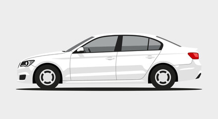 Fototapeta premium White sedan car side view isolated on white background for transportation