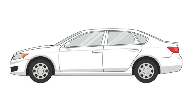 White sedan car side view illustration on white background design
