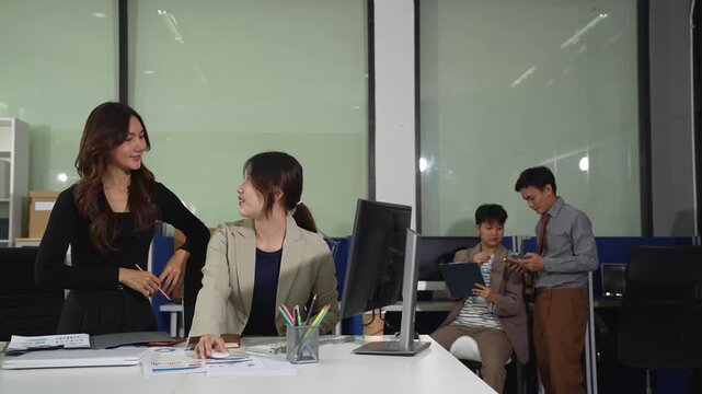 Asian businessman discuss with new startup project Idea presentation, analyze planning and financial statistics and investment market at office.