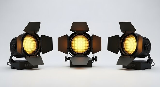 Three professional studio strobe lights with adjustable shutters