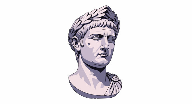 Pixelated bust of a Roman emperor with a laurel wreath