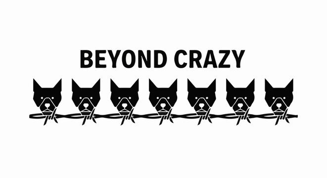 Black outlined dog heads with barbed wire, text above