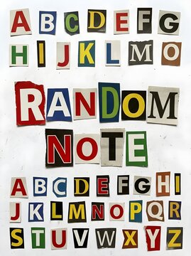 Ransom note alphabet letters cut from magazines, colorful paper clippings for anonymous message, creative collage typography on white background