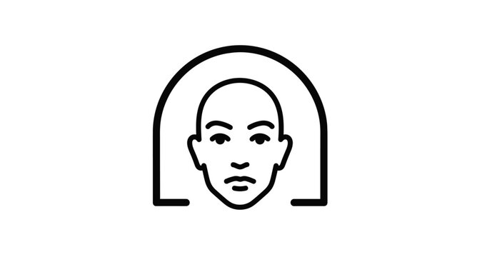 Female face line icon with arched frame on transparent background