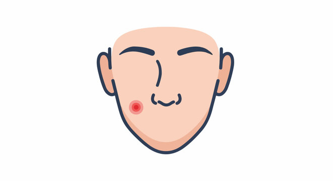 Stylized illustration of a face with a red blemish on the cheek