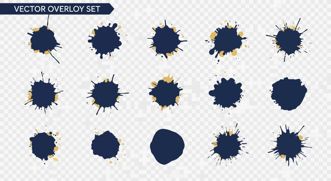 Ink blot vector set on transparent background for design elements