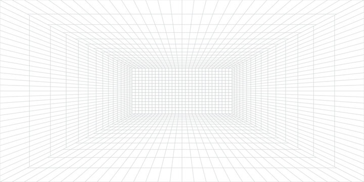Perspective grid background 3d Vector illustration. Interior design Model projection background template. Line one point perspective