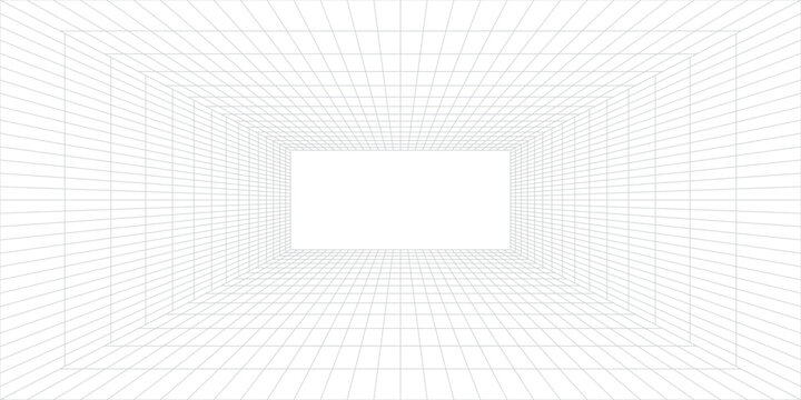 Perspective grid background 3d Vector illustration. Interior design Model projection background template. Line one point perspective