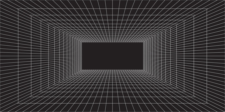 Perspective grid background 3d Vector illustration. Interior design Model projection background template. Line one point perspective