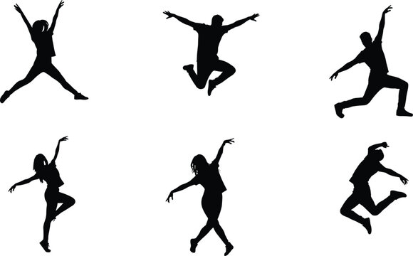 Modern Dance Silhouette Collection with Jumping Men and Women in Artistic Poses