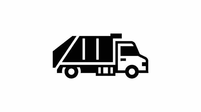 Black garbage truck icon on white background - simple vector illustration