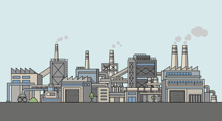 Obraz premium Industrial factory complex with smoke from chimneys, illustration, clean energy concept