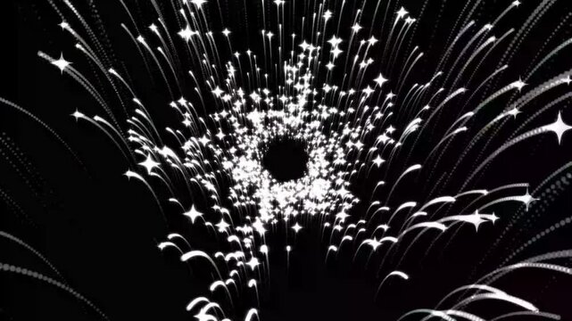 Abstract Blue and Gold Particle Burst Animation with Shimmering Explosion Effect, Cosmic Glitter Dust and Glowing Sparkles Expanding Across a Dark Space Black Background 4k Video