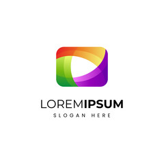Fototapeta premium media play button icon logo with rectangular shape in colorful gradient color design style for music, video and app