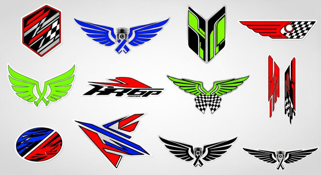 Collection of Various Sport Racing Decals and Stickers.