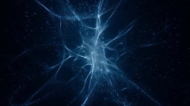 Scientific Visualization Illustrating Neuron Network With Particles Indicating Synaptic Transmission Activity