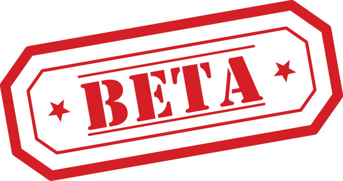 A clear red stamp displaying the word BETA on a crisp white surface with star details