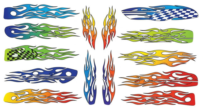 Collection of Flame Decals and Graphics for Vehicles.
