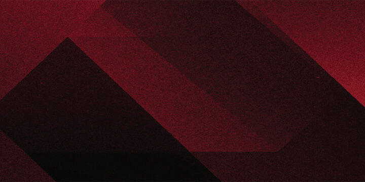 Abstract dark red geometric background with overlapping transparent 3D shapes. Features a prominent grainy noise texture for a vintage minimalist look.