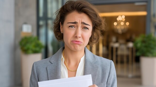 Short term rental neighbor holding city ordinance printout at doorstep of management company office, frustrated community member, vacation rental regulation complaint, candlelit lobby visible