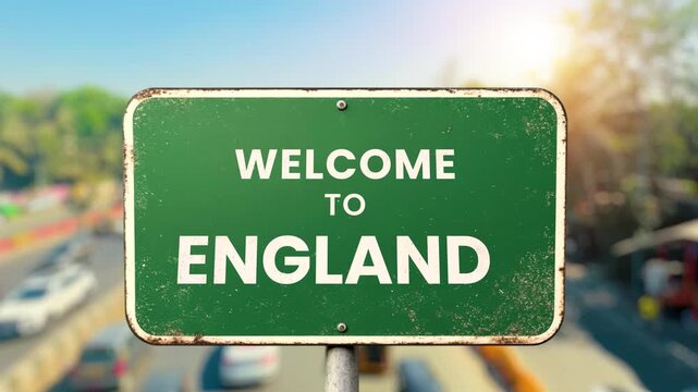 A high-quality 3d rendered graphic featuring realistic green highway road signs for the most famous locations in the United Kingdom