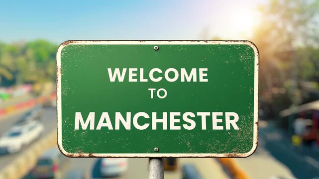 A high-quality 3d rendered graphic featuring realistic green highway road signs for the most famous locations in the United Kingdom