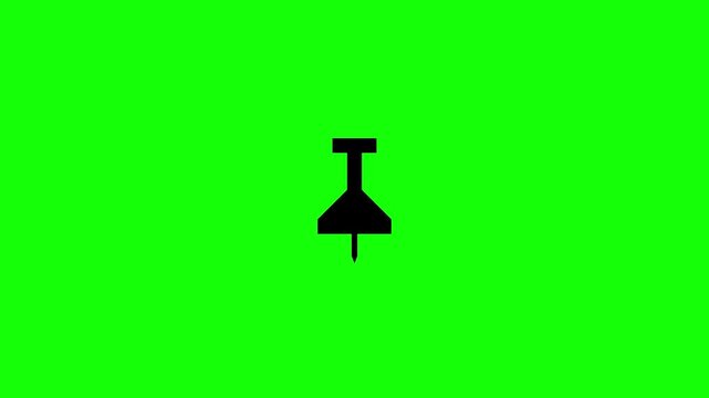 Black pushpin icon on green screen background. 4K Video