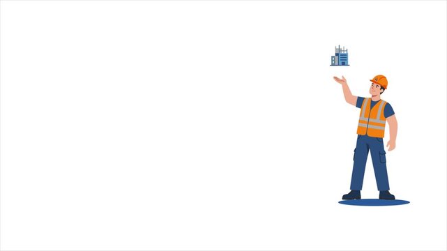 Construction Worker Presenting Building Model Animation