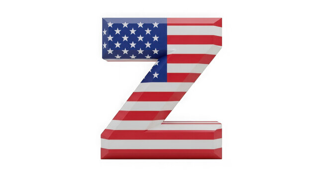 Letter z shaped with the american flag pattern isolated on transparent background