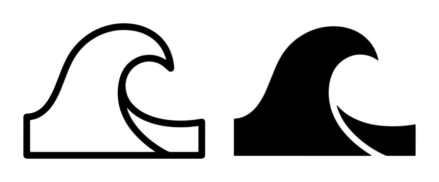 Ocean Wave Icons, Simple Sea Swell Symbols, Nautical Water Graphics, Marine Design Elements