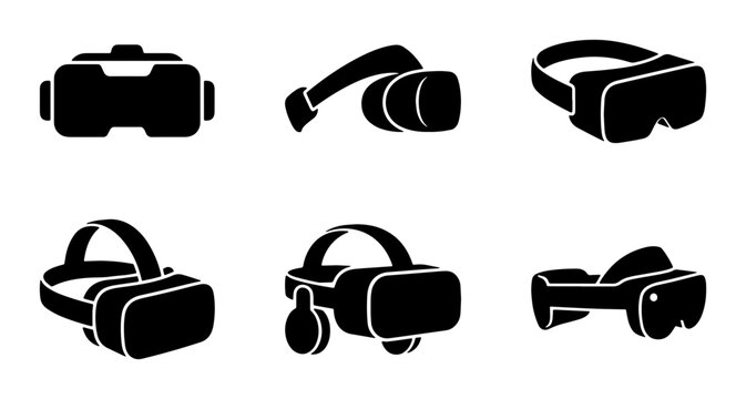 Virtual Reality Headsets, VR Goggles, Immersive Technology Icons, Futuristic Gaming Gear Set, Digital Entertainment Devices