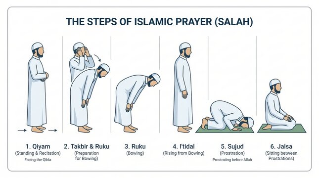 Illustrated Step by Step Instruction Guide for Islamic Prayer Salah