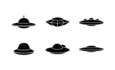 Alien Spaceship Icons, UFO Flying Saucer Vector Set, Sci-Fi Extraterrestrial Craft Collection © Promi