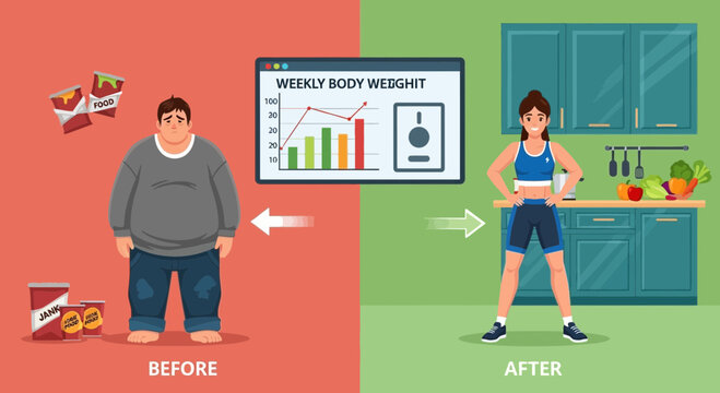 Weight loss transformation with healthy lifestyle
