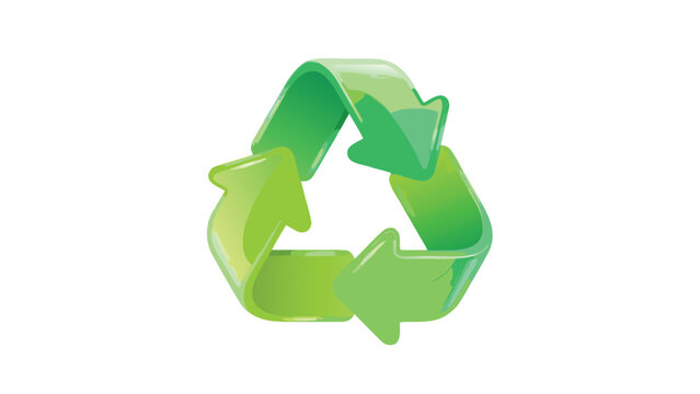Vibrant 3D Glossy Green Recycling Symbol Icon with Three Arrows Forming a Mobius Loop, Sustainability and Eco-Friendly Concept Illustration Isolated on White Background for Environmental Projects.