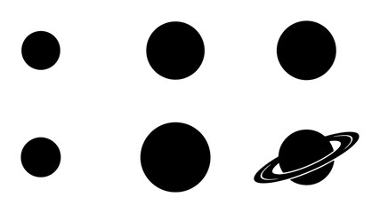 Simple Black Planets and Ringed Celestial Body Vector Icons, Cosmic Space Elements, Astronomy and Science Graphics © Foysal