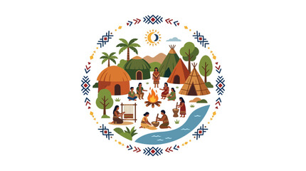 Indigenous people living in a traditional tribal village setting. © felixde