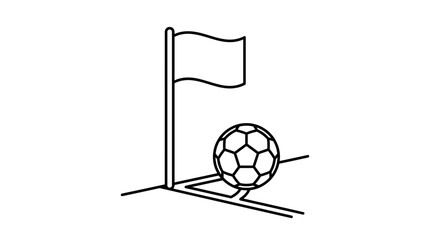 Minimalist line art illustration of a soccer ball at the corner flag. © felixde