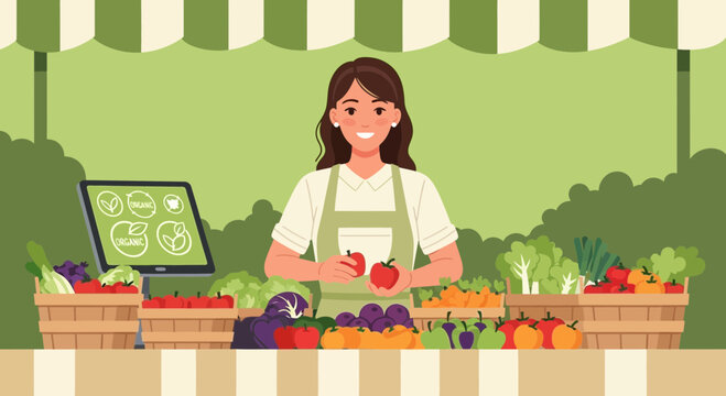 Woman selling organic produce at market