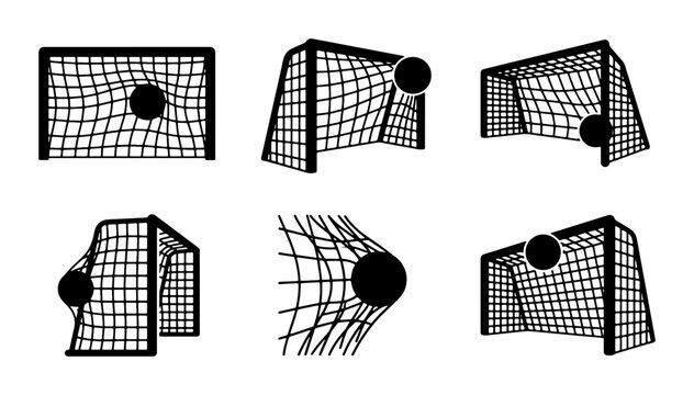 Soccer Goal Icons, Sports Net Vectors, Football Game Elements, Athletic Equipment Graphics