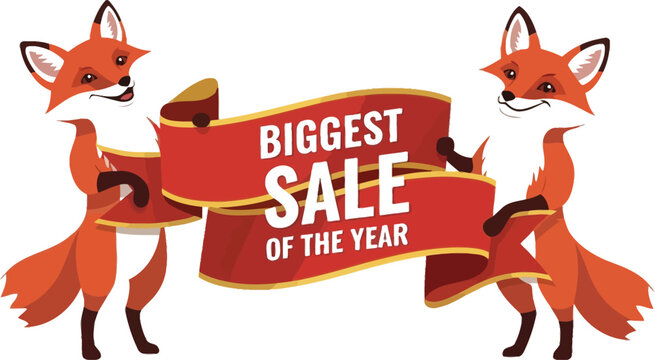 Foxes holding a big red ribbon promote the biggest sale of the year with festive shopping graphics.