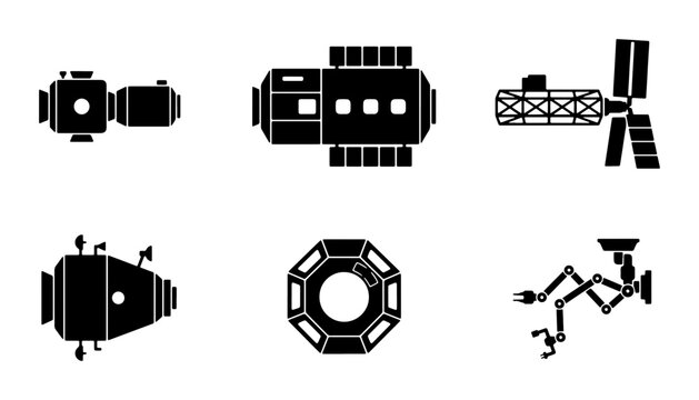 Space Station Modules Vector Set, Orbital Habitat Components, Futuristic Spacecraft Elements, Science Fiction Design