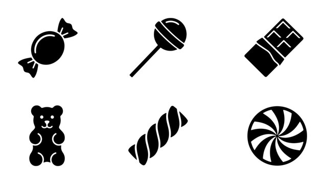 Sweet Treats Collection: Gummy Bear, Lollipop, Chocolate Bar, Candy Icons, Vector Graphics for Food and Dessert Themes