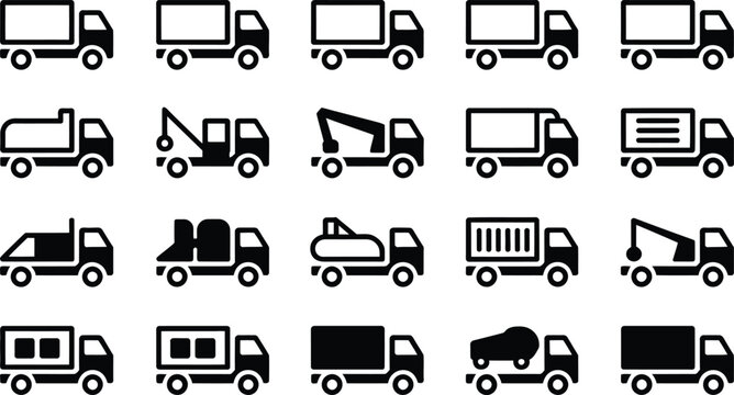 Set of construction trucks and heavy machinery icons Vector