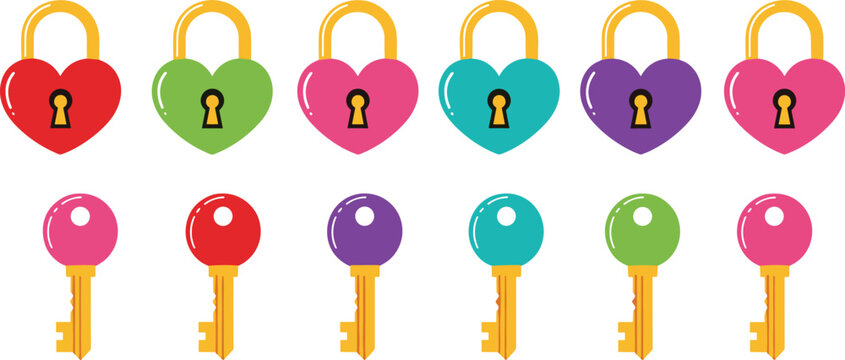 Educational matching game worksheet with colorful heart shaped padlocks and keys vector illustration for kids logic puzzle