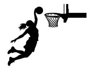 Obraz premium Female Basketball Player Slam Dunk Silhouette
