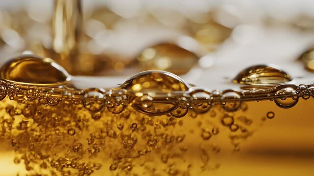 Close-up view of bubbles and liquid, a macro shot.