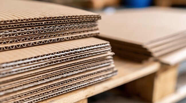 Stacked corrugated cardboard sheets on wooden pallet