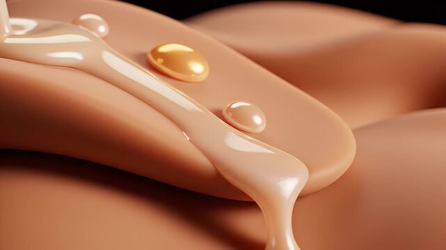 Close-up of Foundation on Skin with Droplets for Beauty Concept.